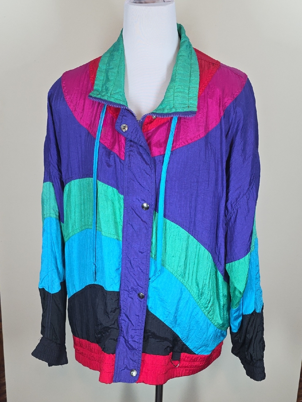 Vintage Andy Johns 80s/90s Colorblock Windbreaker Jacket L Retro Y2K Streetwear